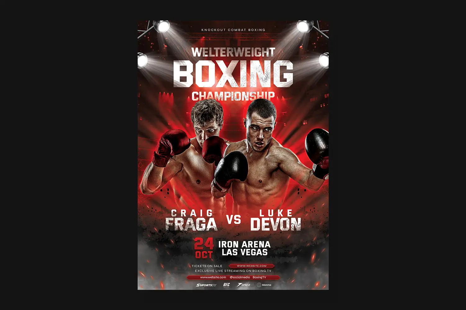 Boxing fight flyer template PSD download