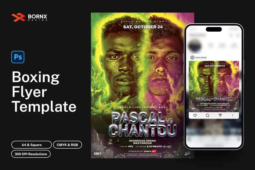 boxing flyer psd template