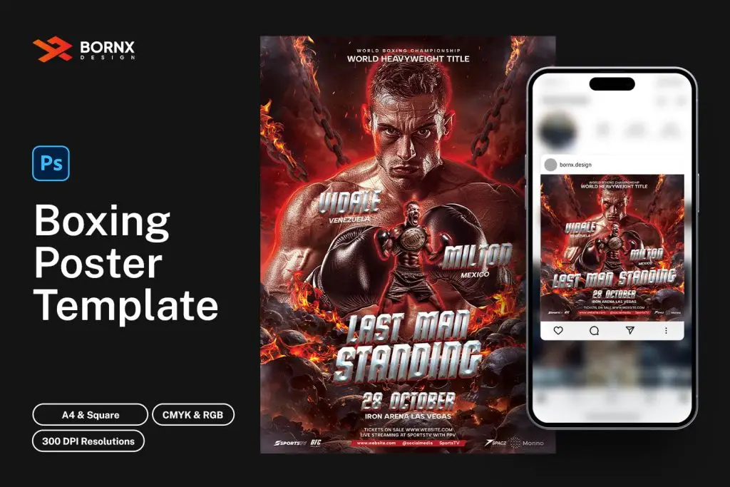epic boxing poster psd template
