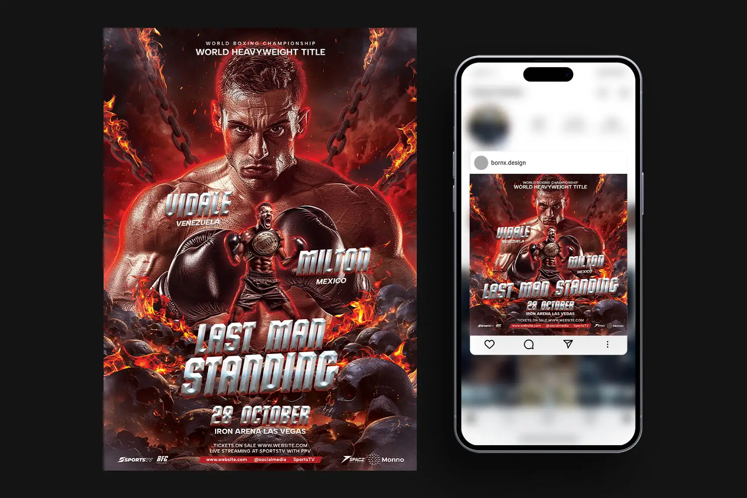 epic boxing poster psd template A4 and instagram post