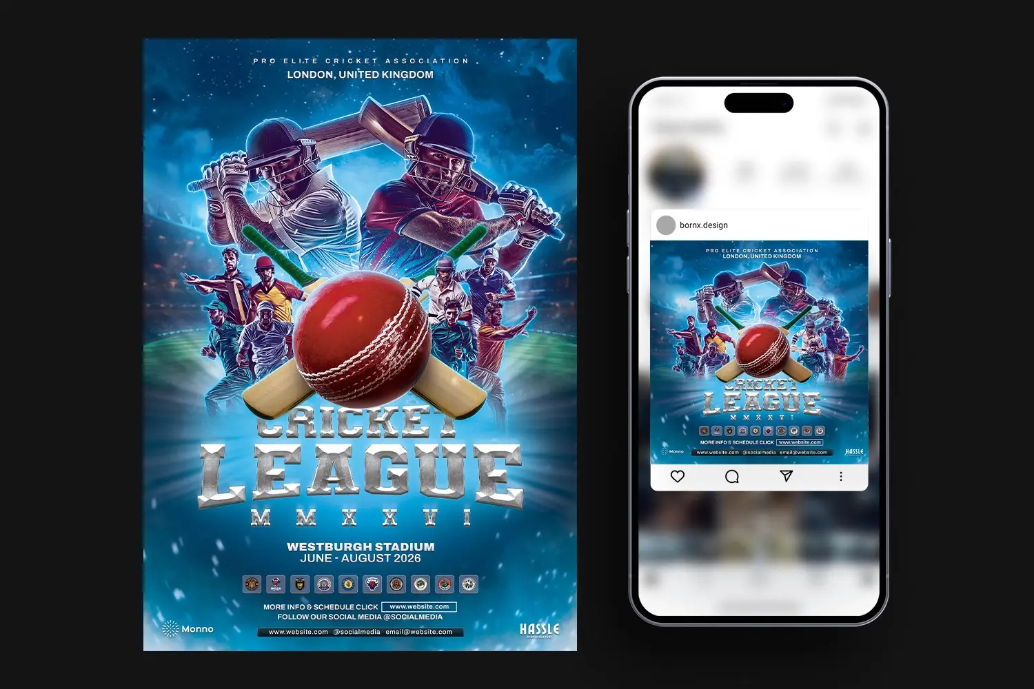 Cricket flyer template PSD download