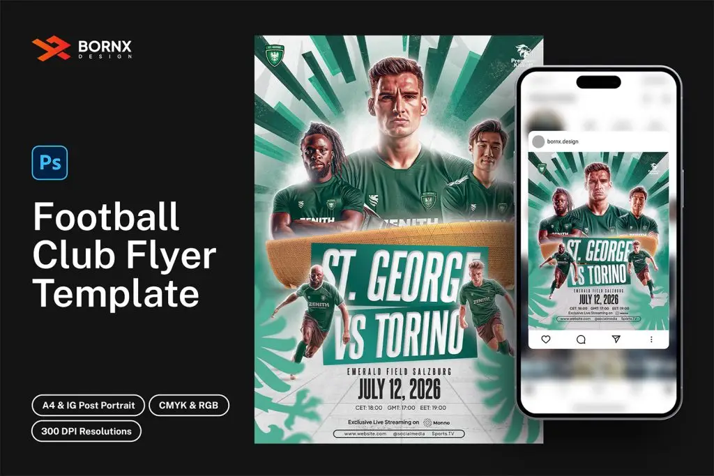 Football club flyer template PSD download