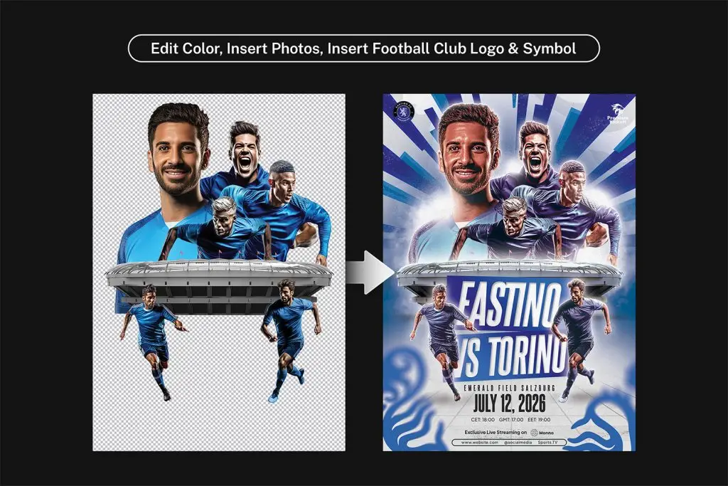 Editable football club flyer template PSD download.