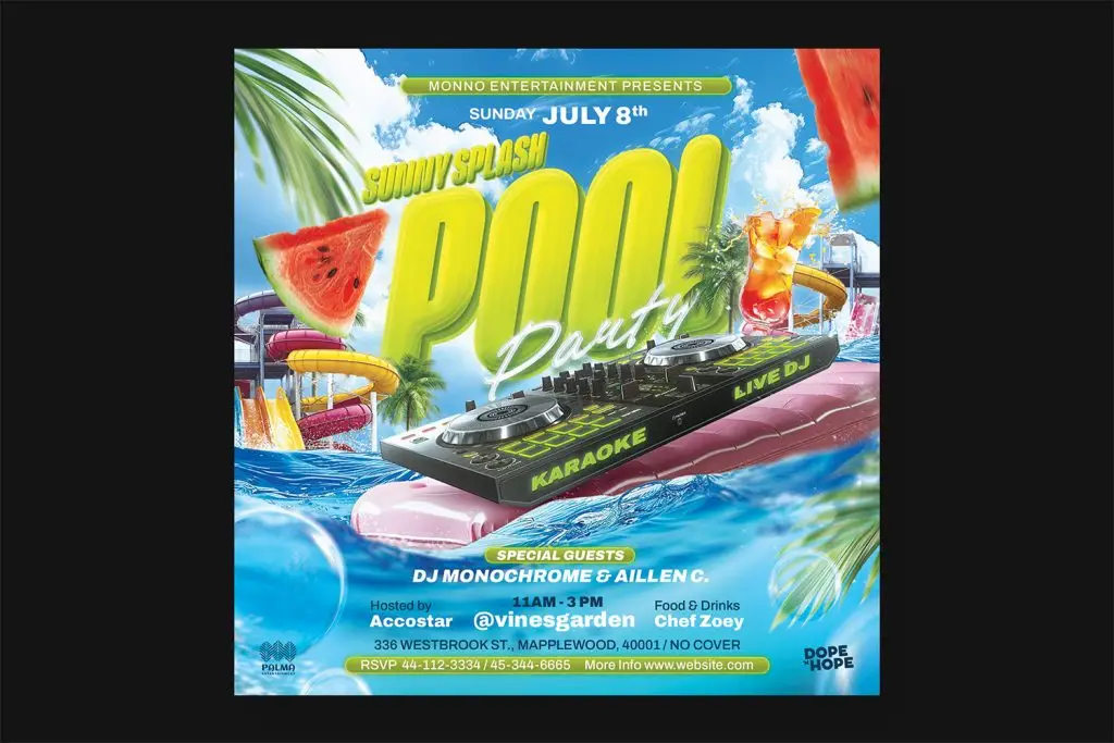 Pool party summer Instagram flyer template Photoshop