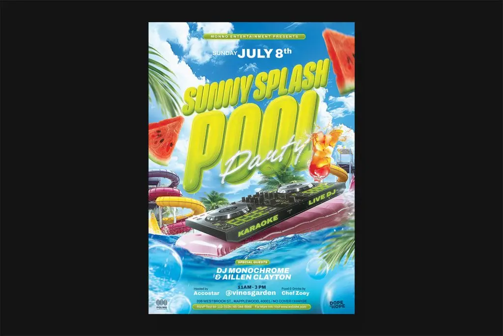 Pool party summer A4 flyer template Photoshop