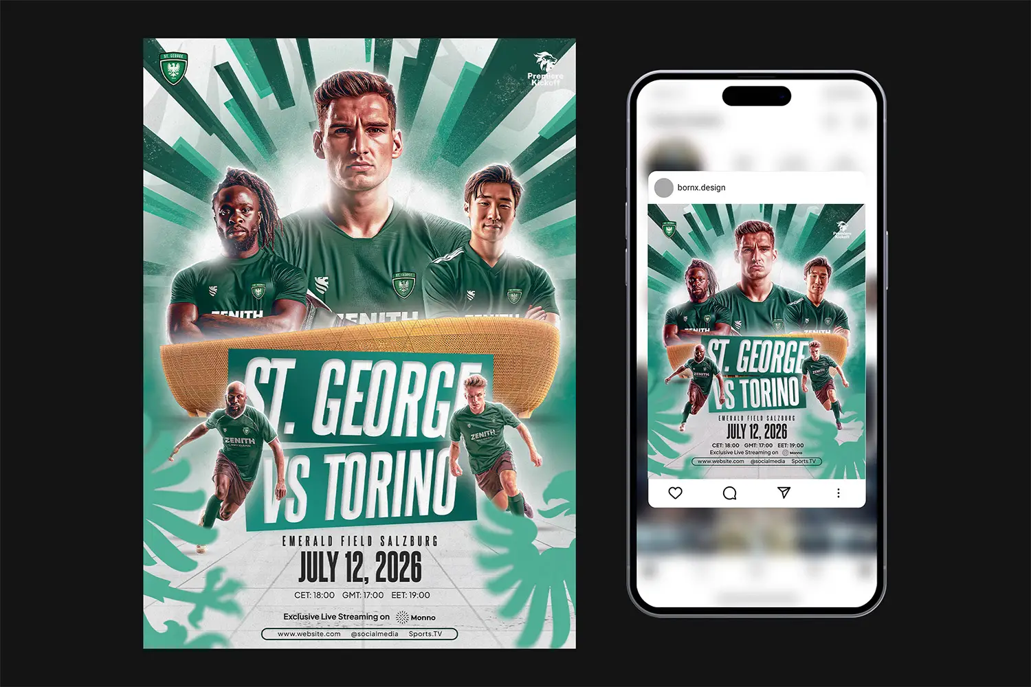 Football club flyer template and Instagram template download. Photoshop flyer template by Bornx Design.