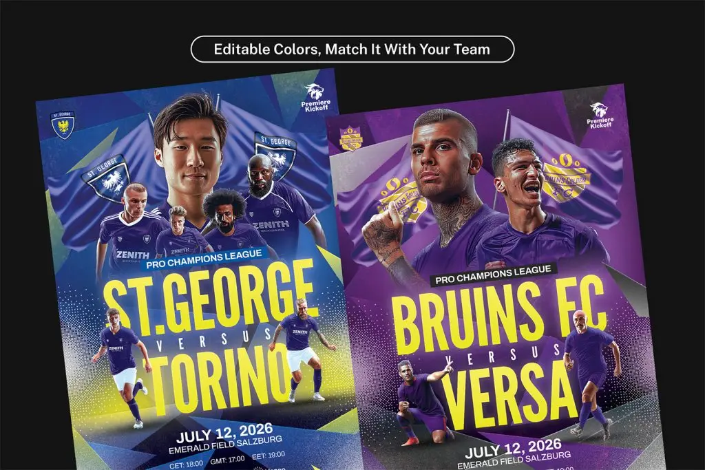 Editable football sport graphic template PSD download