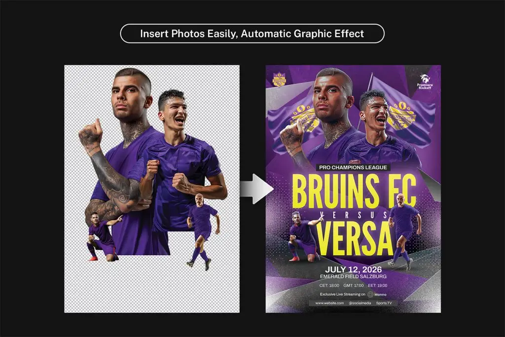 Editable football sport graphic flyer template PSD download