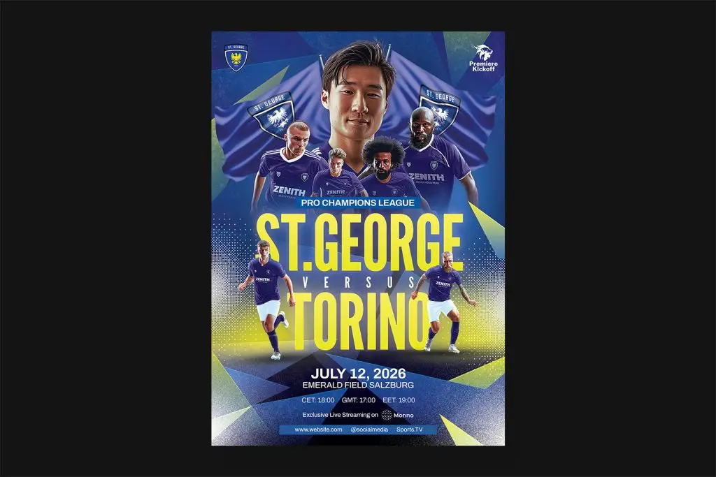 Football sport graphic A4 flyer template PSD download