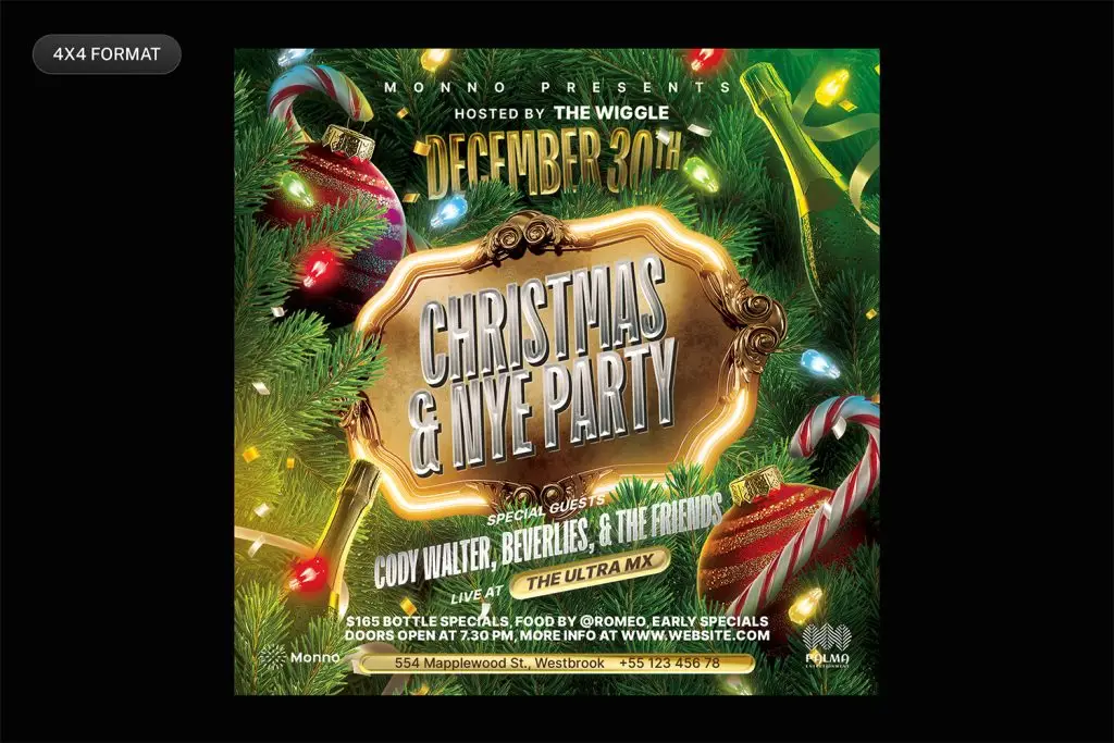 Christmas NYE flyer template PSD download