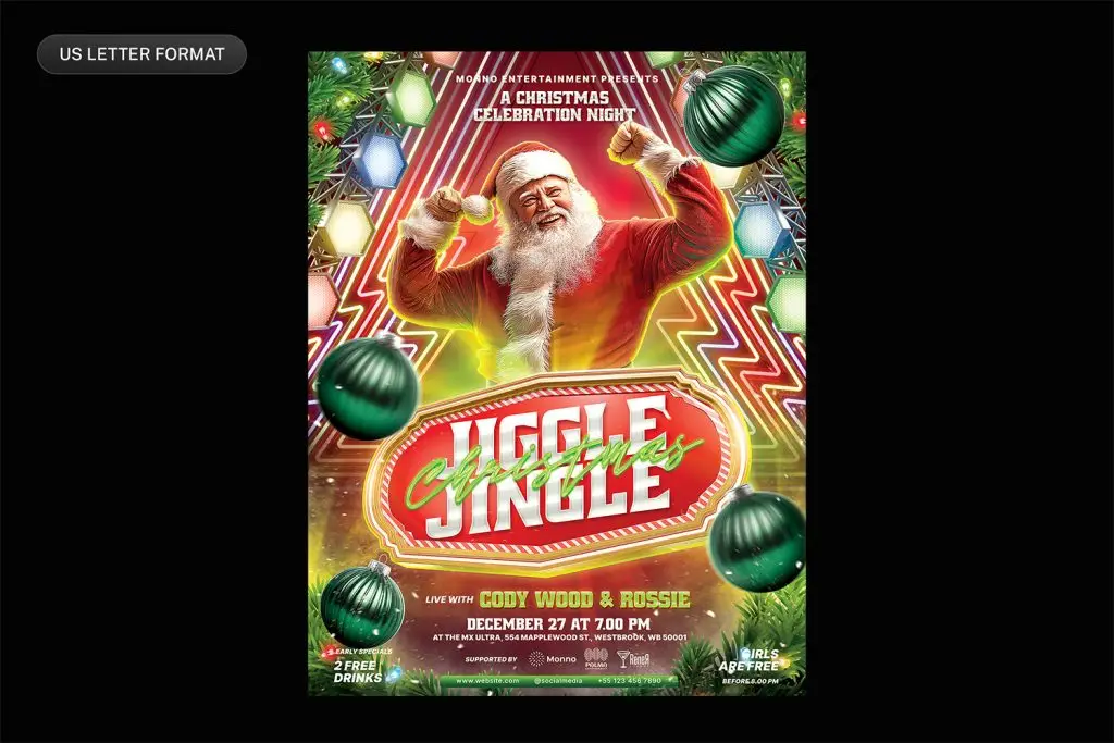 Christmas party flyer template PSD download.