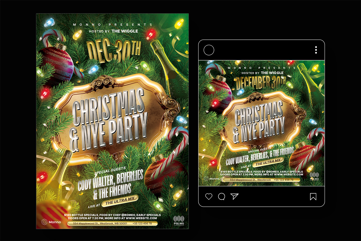 Christmas NYE flyer template PSD download