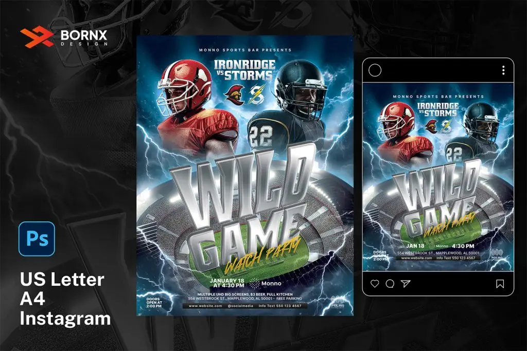 Football flyer template PSD download