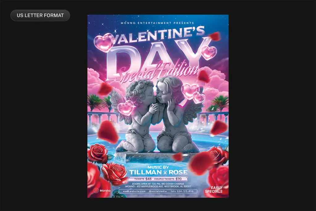 Valentine's Day Flyer Template PSD in US Letter format, print-ready