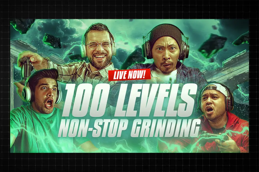 Green-hued gaming thumbnail design with immersive action elements. Fully editable PSD template optimized for YouTube gaming streamers.