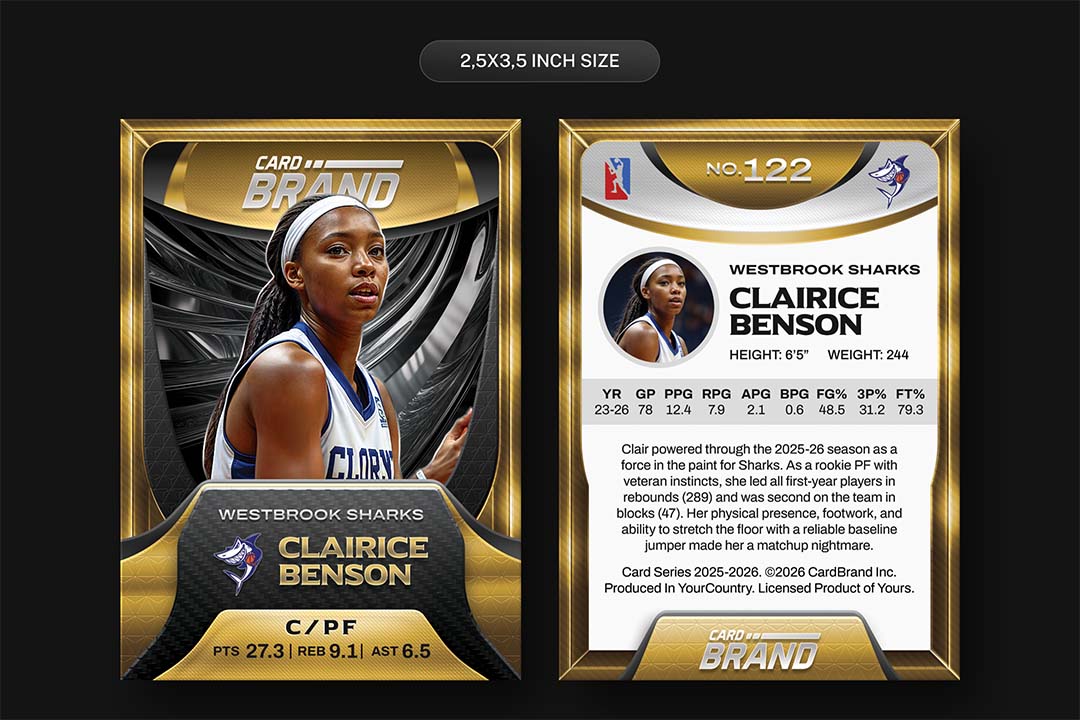2.5x3.5 inch Basketball Trading Card Template Photoshop showing stats and player profile
