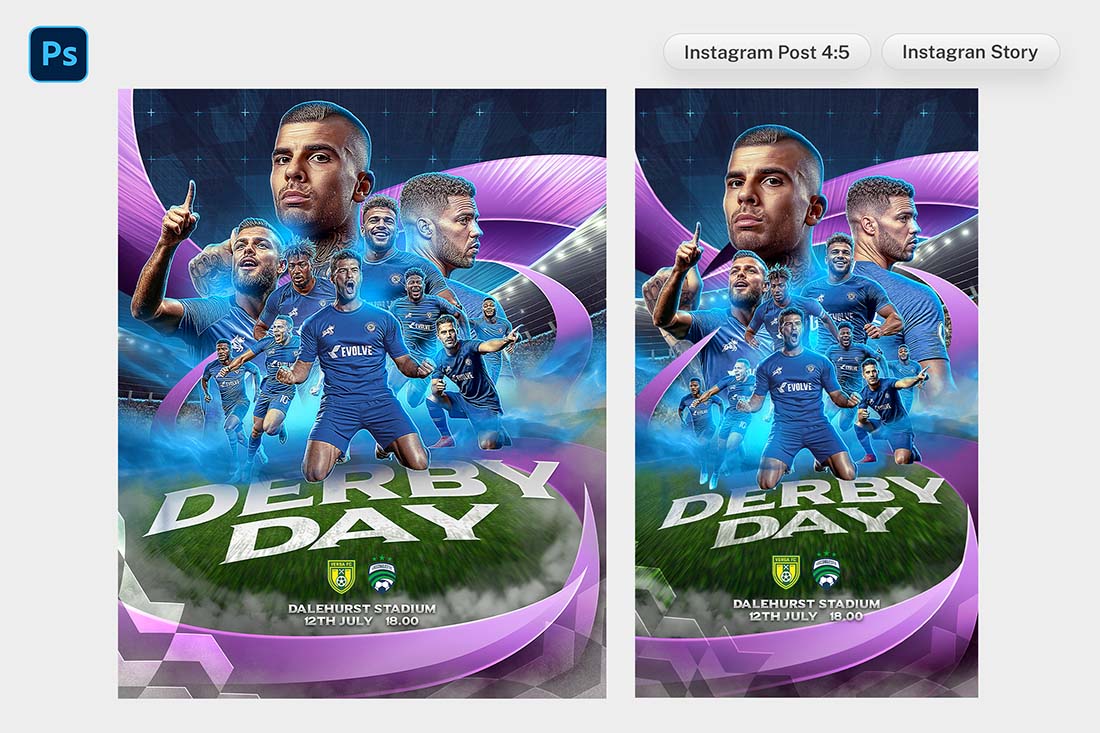 Instagram post layout for Football Match Day PSD Template