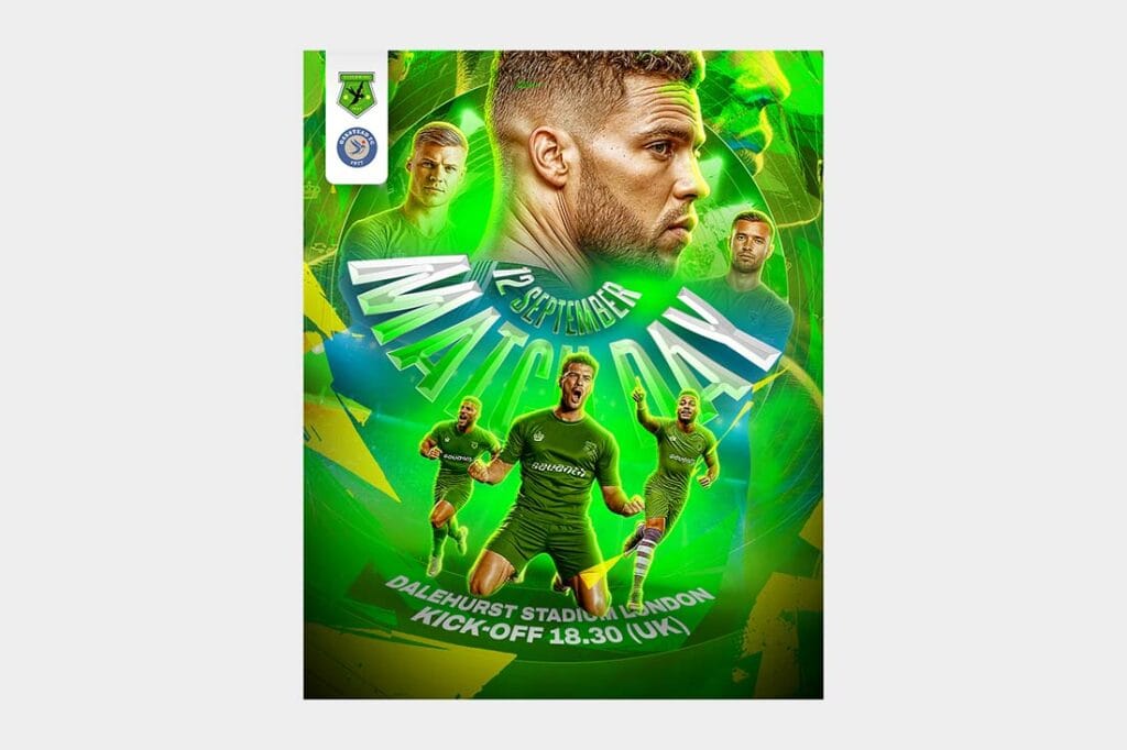 Kickoff match day football Instagram template with energetic player poses