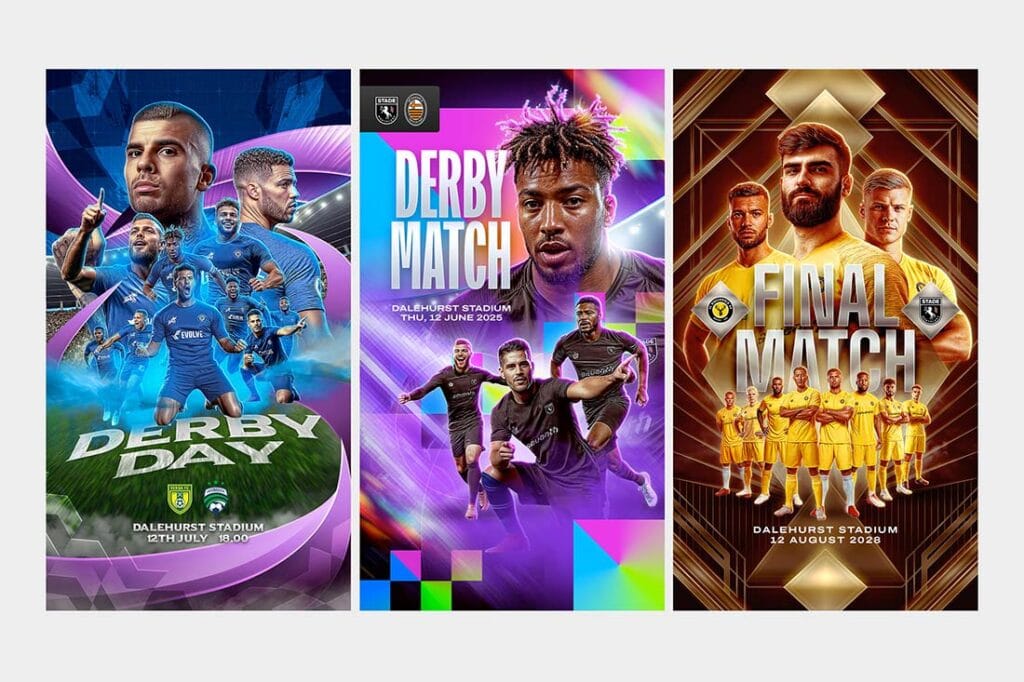 Match day football graphic Instagram story templates PSD with green neon color palette