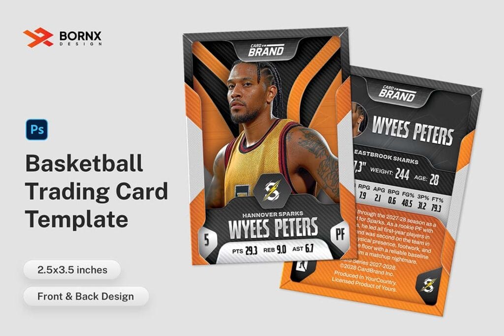 Custom basketball trading card template front and back design PSD