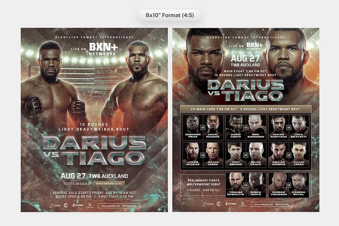 boxing flyer template 4:5 format full card layout for print and instagram post