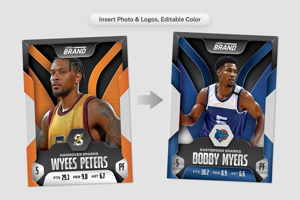 Photoshop trading card template with customizable colors and smart objects