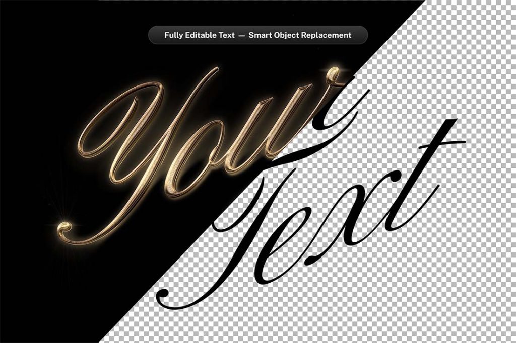 Editable Photoshop Smart Object showing customizable golden metallic Christmas text effect.