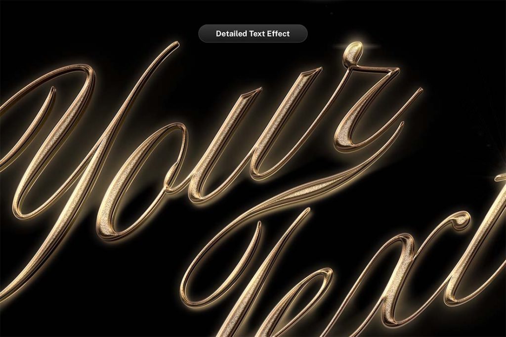 Close-up detailed view of gold metallic 3D text effect with warm glowing highlights for Christmas designs